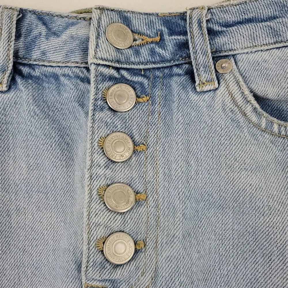 Free People We The Free Button Fly Denim Distressed Mini Skirt Si…